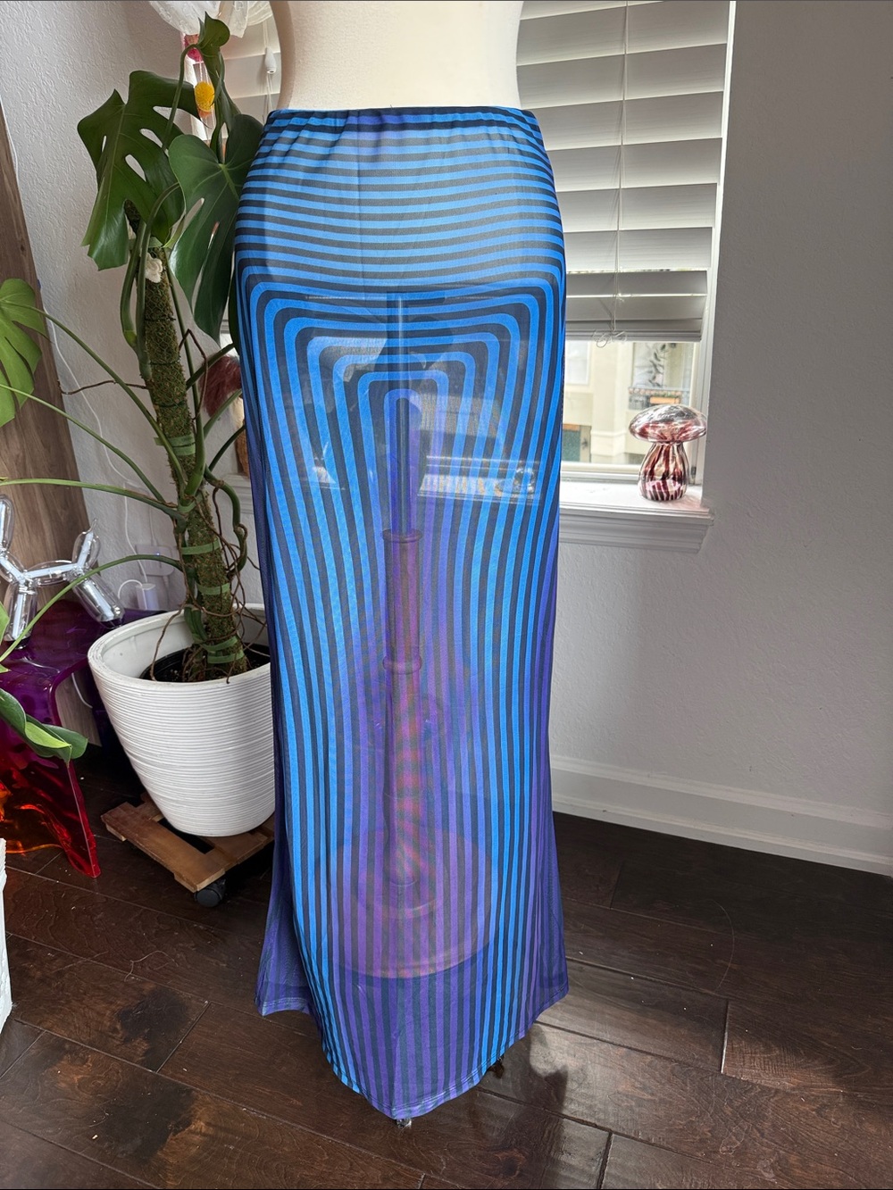 Sheer Blue & Purple Striped Maxi Skirt
